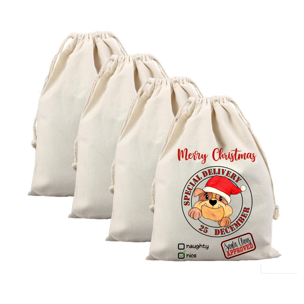 Custom Santa Sack-$5 FROM EVERY SACK SOLD WILL GO TO STUFFING A STOCKING FOR A SHELTER DOG THIS CHRISTMAS