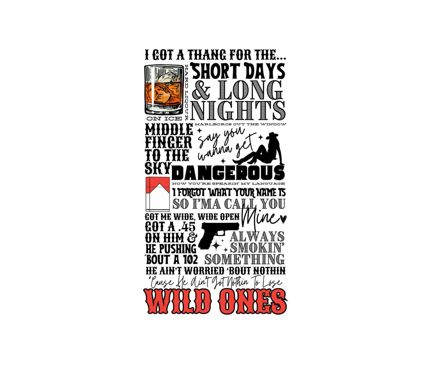 WILD ONES DESIGN! YOU CHOOSE COLOR AND STYLE! TEE OR CREWNECK! BLEACHED OR NON-BLEACHED