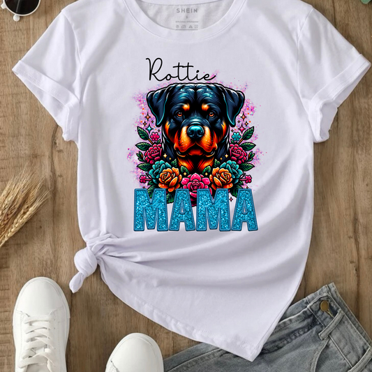 ROTTIE MAMA DESIGN! YOU CHOOSE COLOR AND STYLE! TEE OR CREWNECK! BLEACHED OR NON-BLEACHED