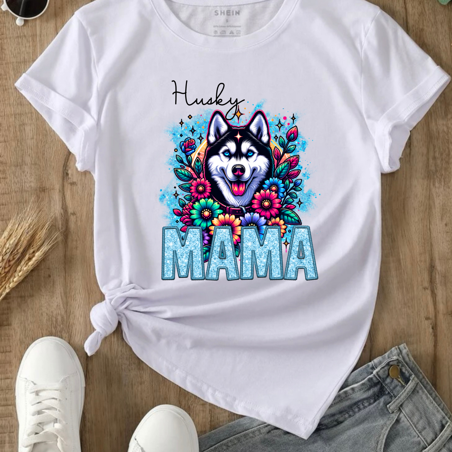 HUSKY MAMA DESIGN! YOU CHOOSE COLOR AND STYLE! TEE OR CREWNECK! BLEACHED OR NON-BLEACHED