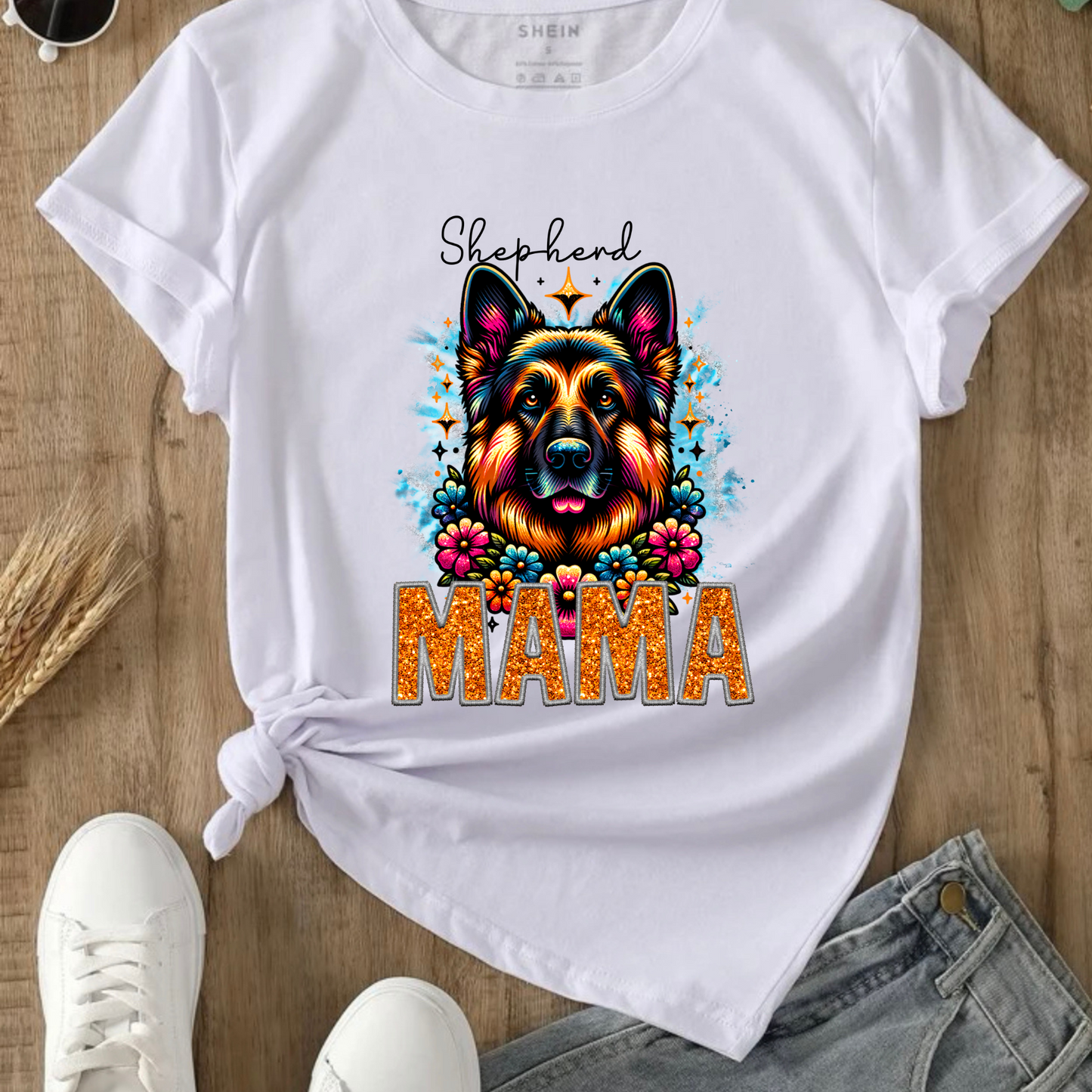 SHEPARD MAMA DESIGN! YOU CHOOSE COLOR AND STYLE! TEE OR CREWNECK! BLEACHED OR NON-BLEACHED