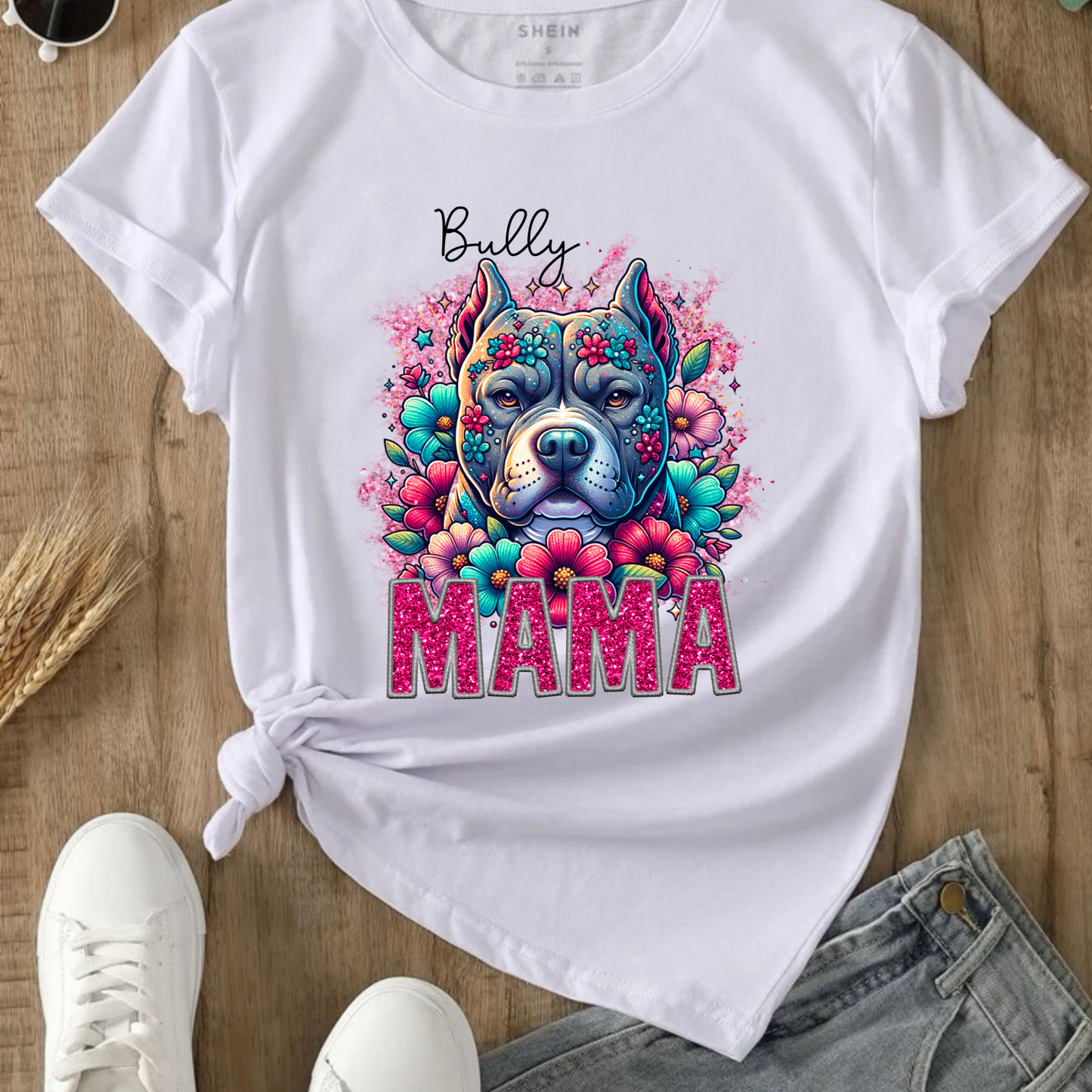 BULLY MAMA DESIGN! YOU CHOOSE COLOR AND STYLE! TEE OR CREWNECK! BLEACHED OR NON-BLEACHED