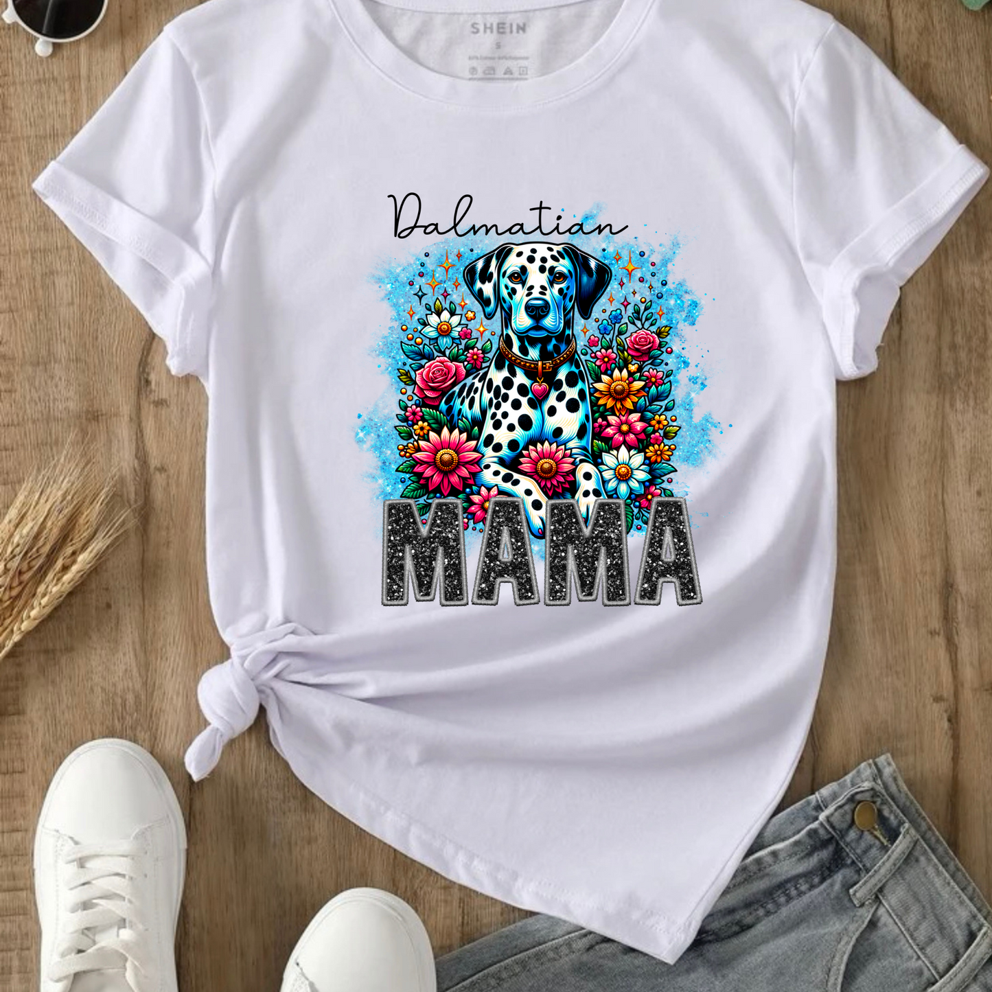 DALMATIAN MAMA DESIGN! YOU CHOOSE COLOR AND STYLE! TEE OR CREWNECK! BLEACHED OR NON-BLEACHED
