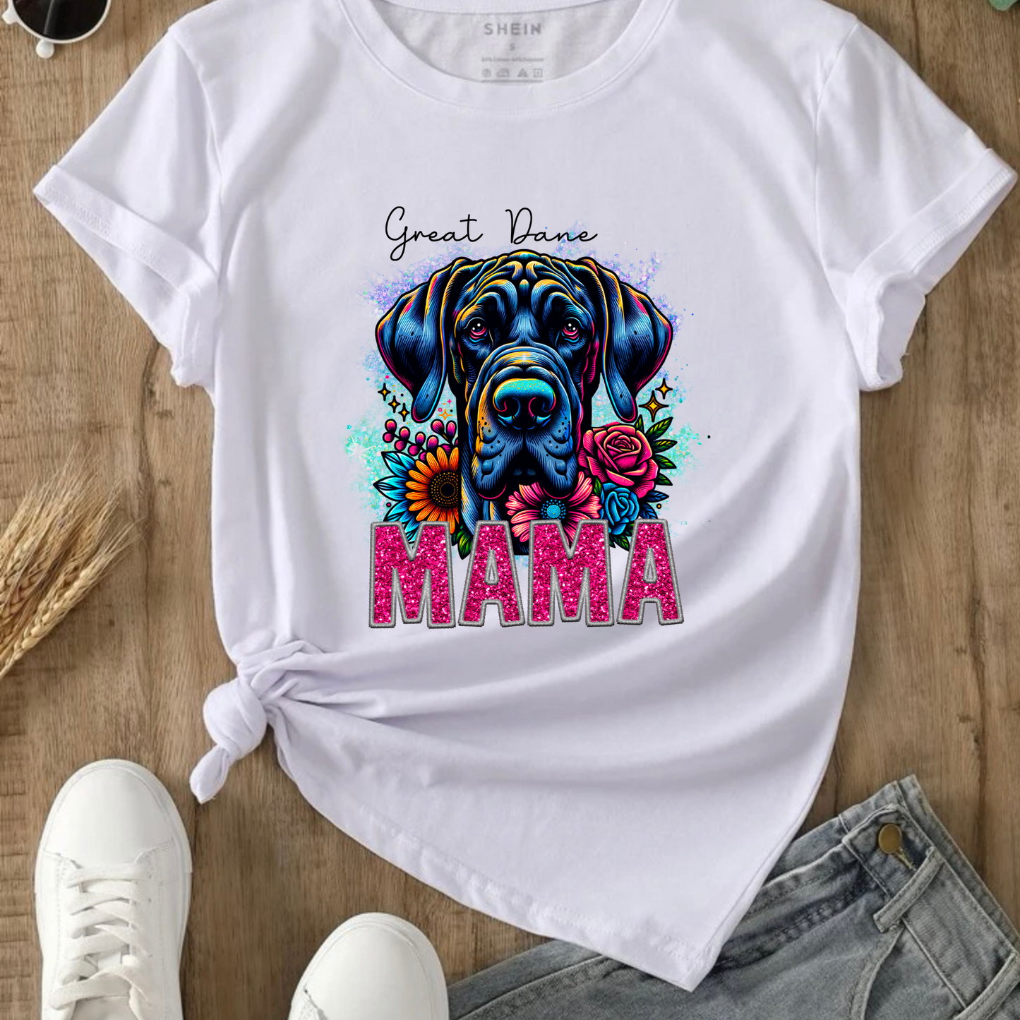 GREAT DANE MAMA DESIGN! YOU CHOOSE COLOR AND STYLE! TEE OR CREWNECK! BLEACHED OR NON-BLEACHED