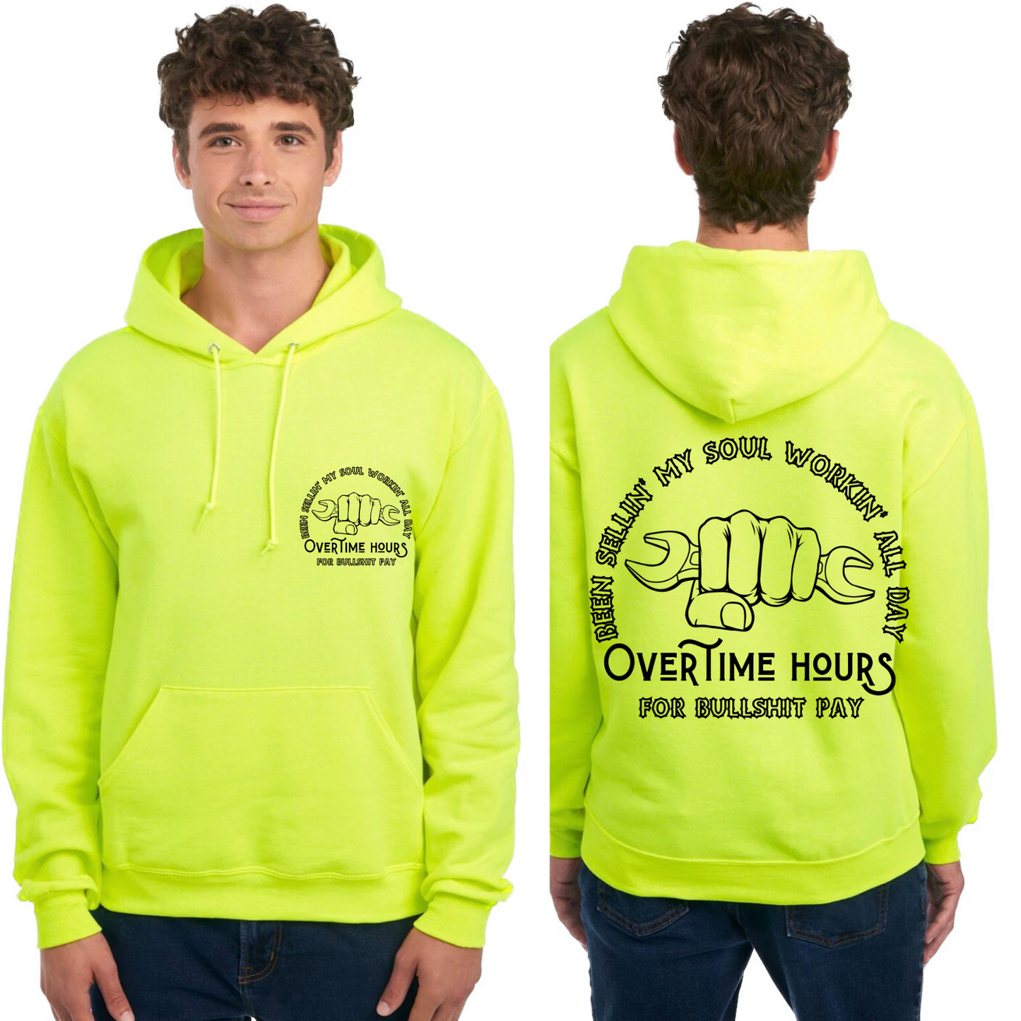 SAFETY YELLOW OVERTIME HOURS HOODIE